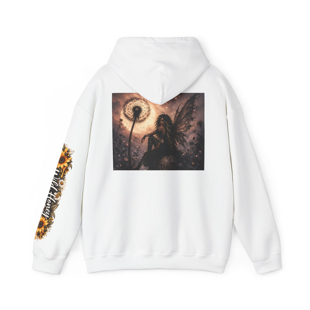 Fairy Dandelion Hoodie — Mystical Sunflower Sleeve Graphic Pullover