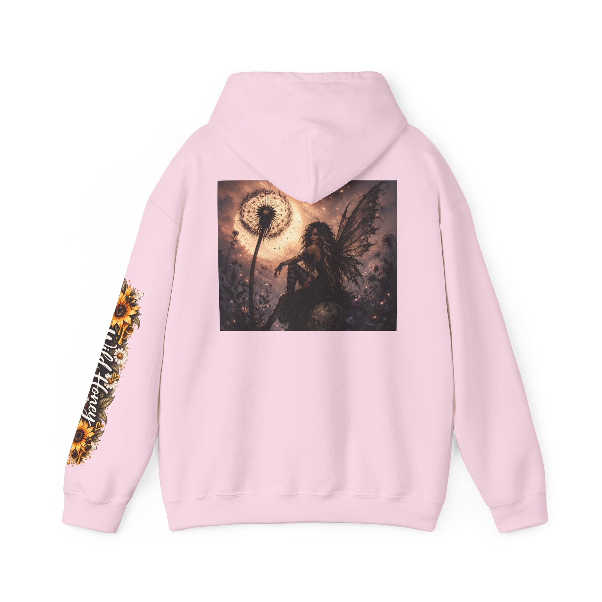 Fairy Dandelion Hoodie — Mystical Sunflower Sleeve Graphic Pullover