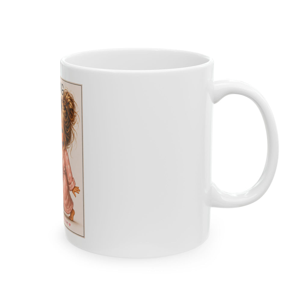 Good Morning Coffee Mug — Cute Cozy Girl Illustration with "My coffee looked at me this morning and said 'sorry, I don't do miracles'"