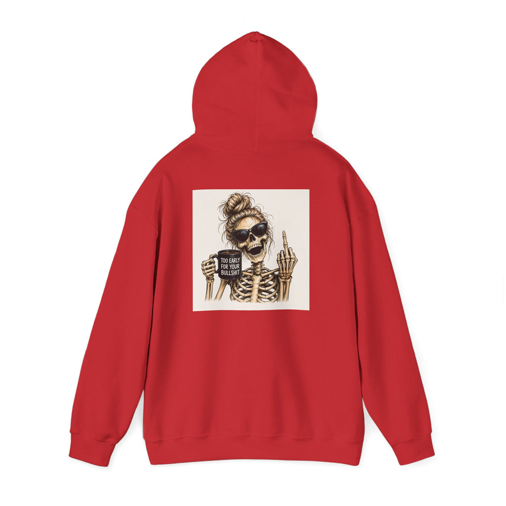 Skull Mom Hoodie — "Sips Coffee & Flips Off" Skeleton Graphic Pullover