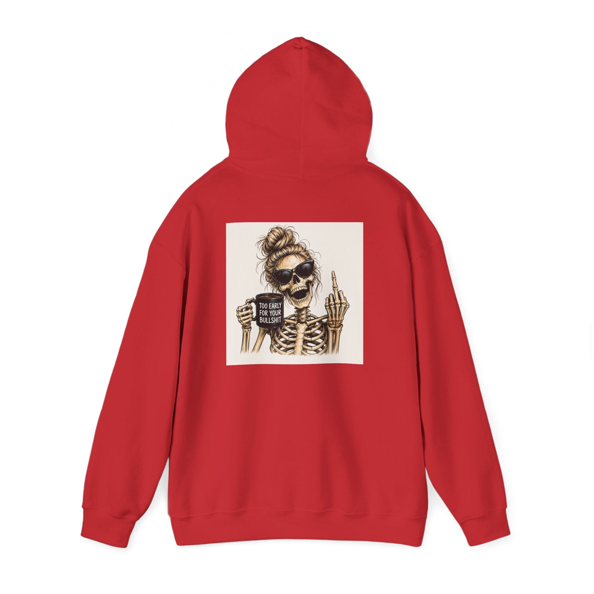 Skull Mom Hoodie — "Sips Coffee & Flips Off" Skeleton Graphic Pullover