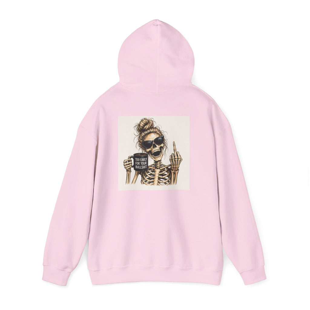 Skull Mom Hoodie — "Sips Coffee & Flips Off" Skeleton Graphic Pullover