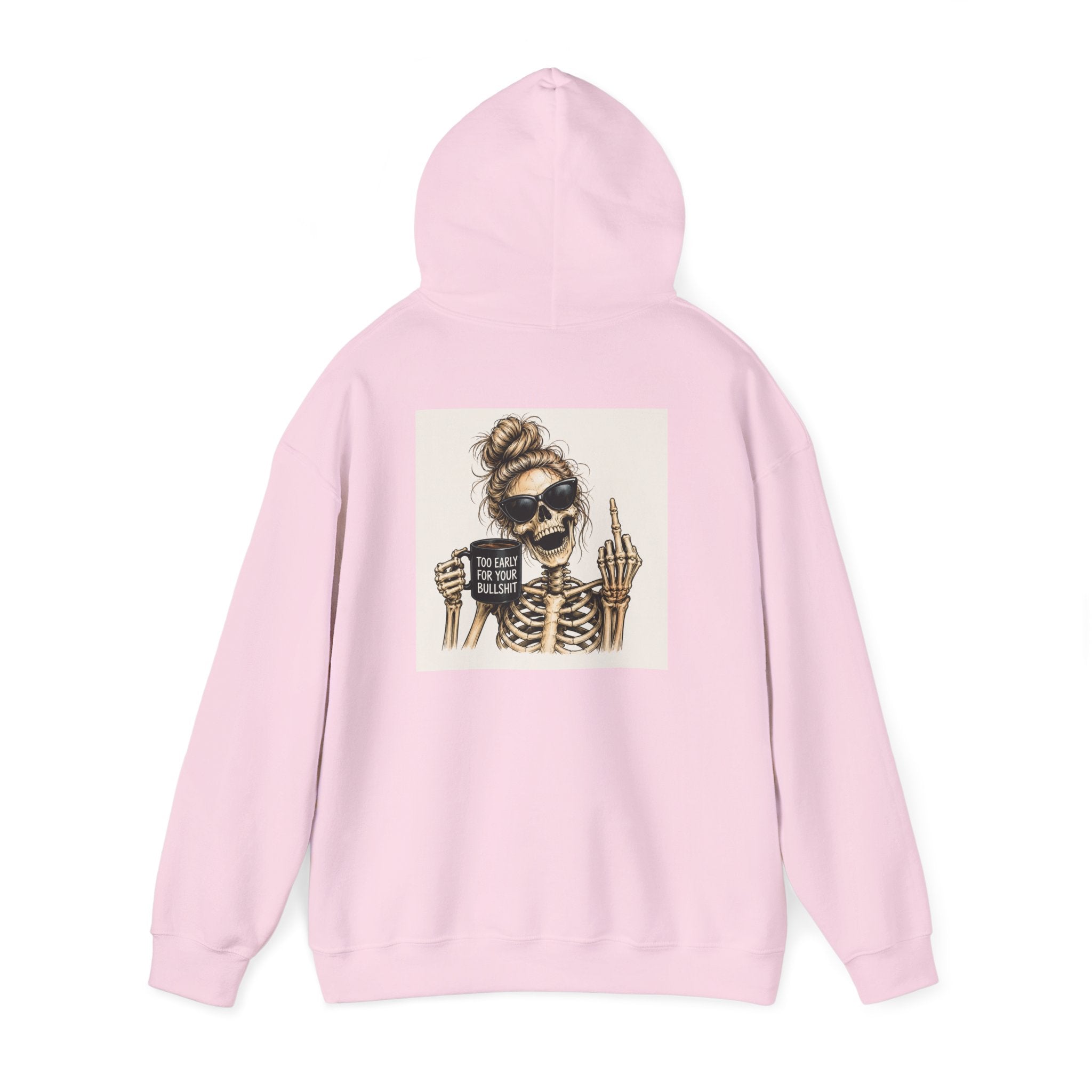 Skull Mom Hoodie — "Sips Coffee & Flips Off" Skeleton Graphic Pullover
