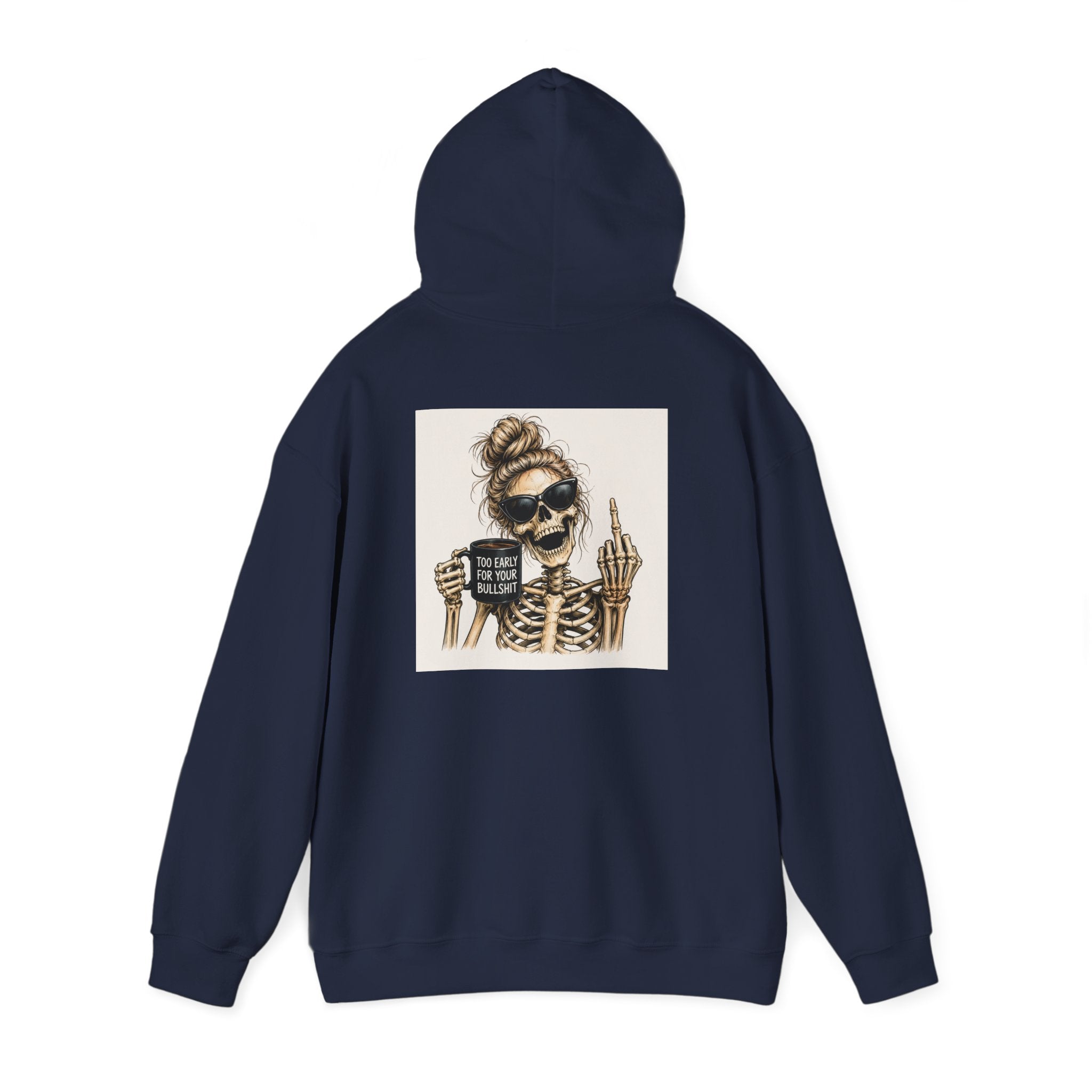 Skull Mom Hoodie — "Sips Coffee & Flips Off" Skeleton Graphic Pullover