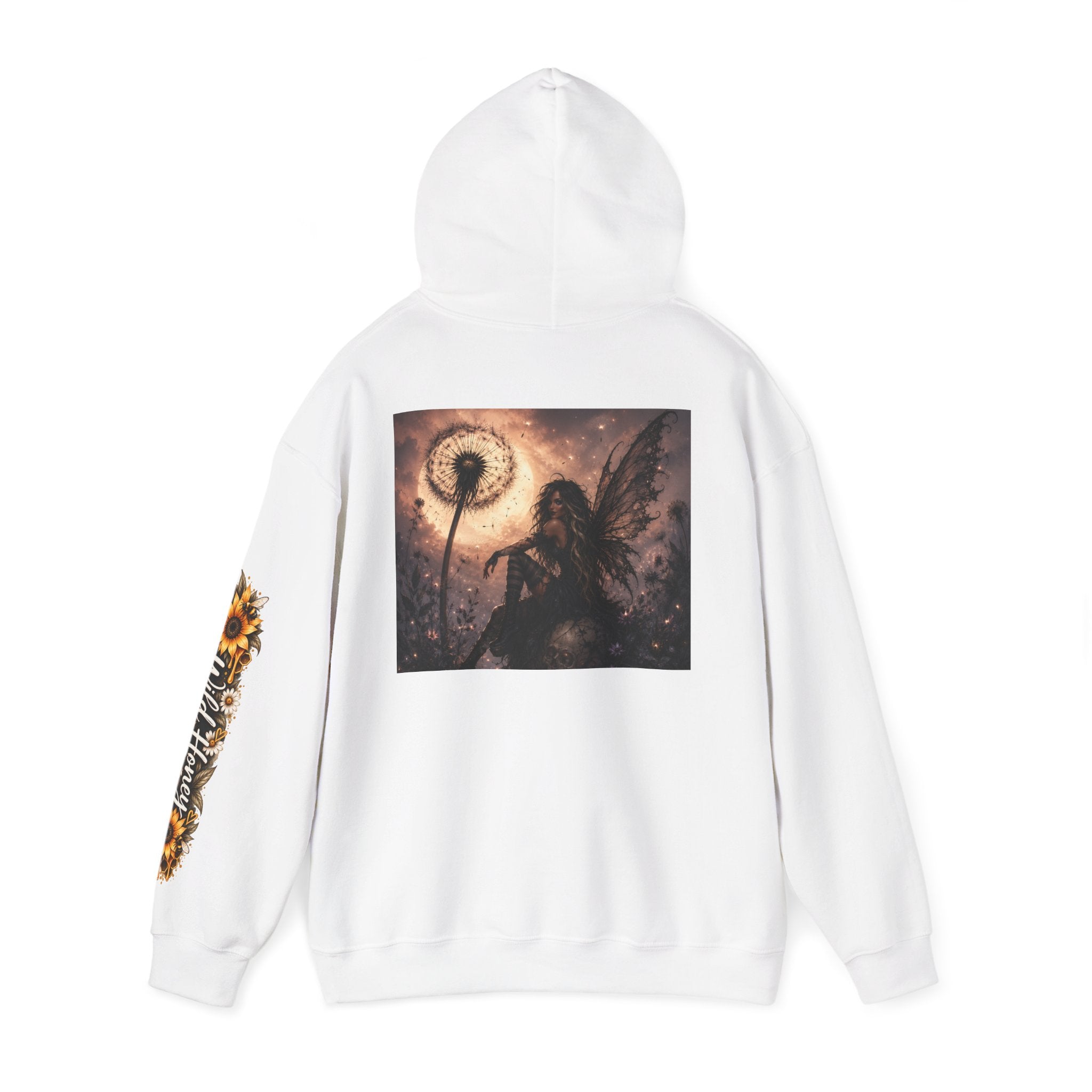 Fairy Dandelion Hoodie — Mystical Sunflower Sleeve Graphic Pullover