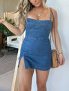 Full Size Tie-Strap Denim Mini Dress Plus Size
