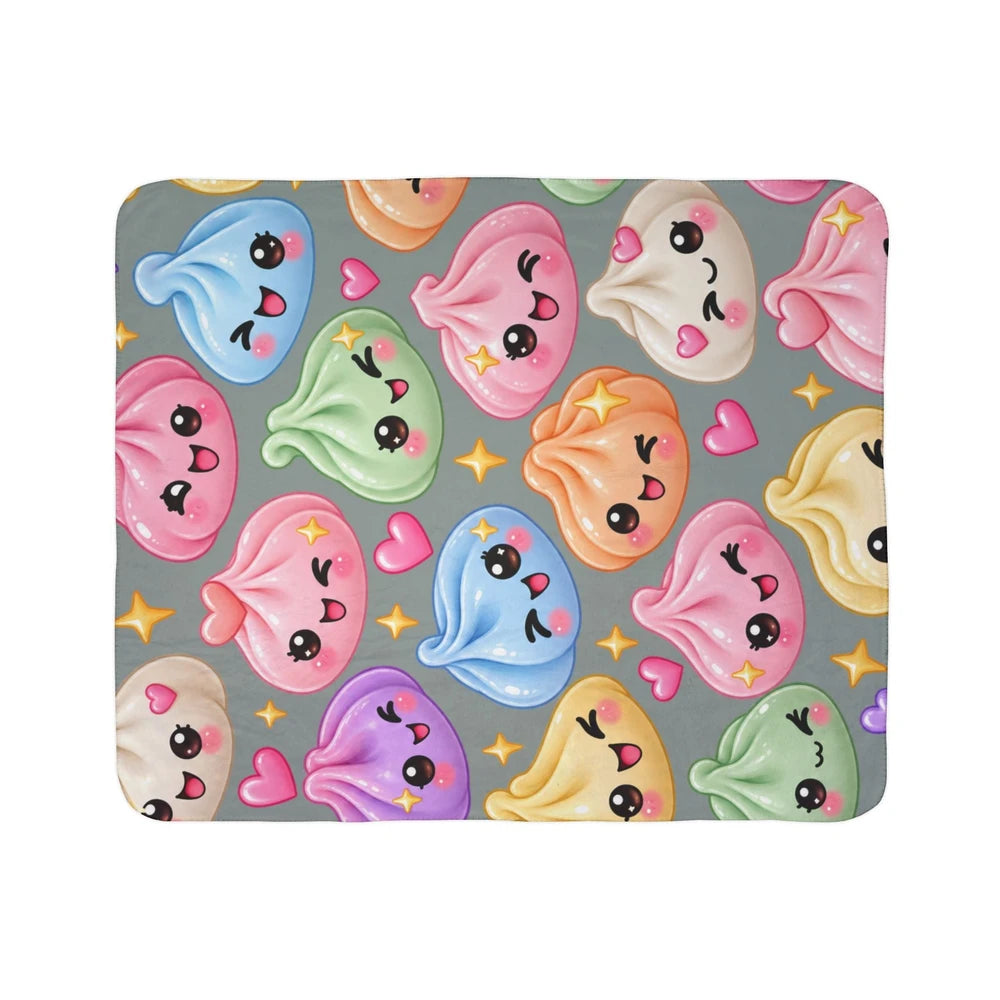 Kawaii Dumpling Sherpa Blanket — Colorful Cute Dim Sum Plush Throw