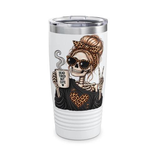 'Dead Tired But Cute' Leopard Skull Girl Travel Mug-20oz Tumbler