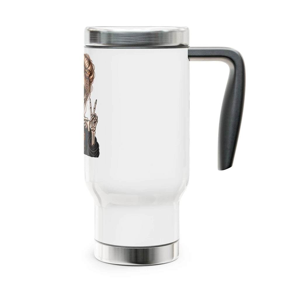 Skull Mom Travel Mug 14oz — 'Dead Inside But Cute' Stainless Steel Tumbler with Handle
