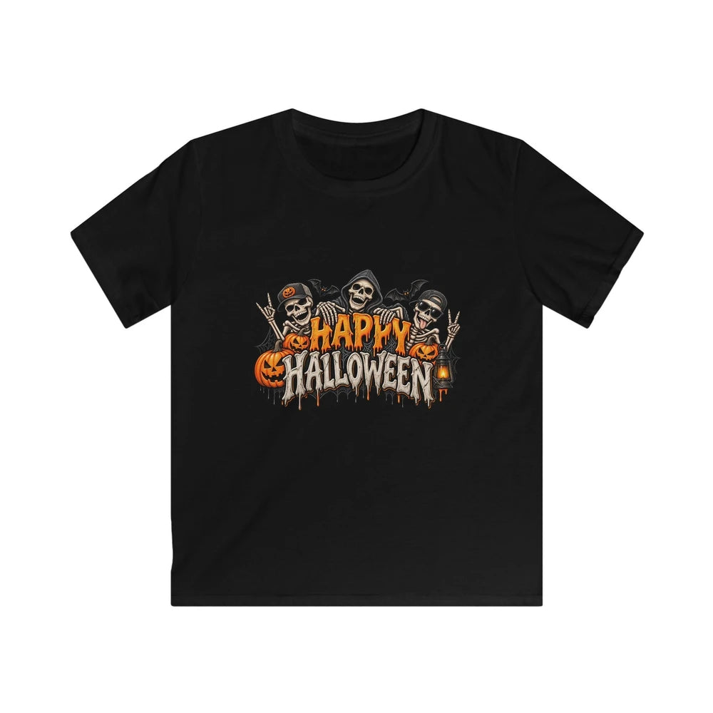 Halloween T‑Shirt — "Happy Halloween" Skeletons & Pumpkins Graphic