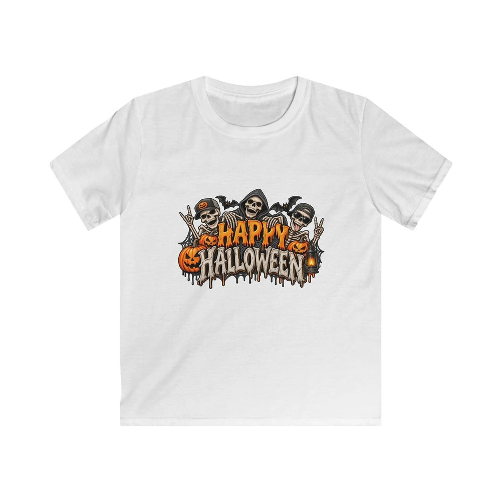 Halloween T‑Shirt — "Happy Halloween" Skeletons & Pumpkins Graphic