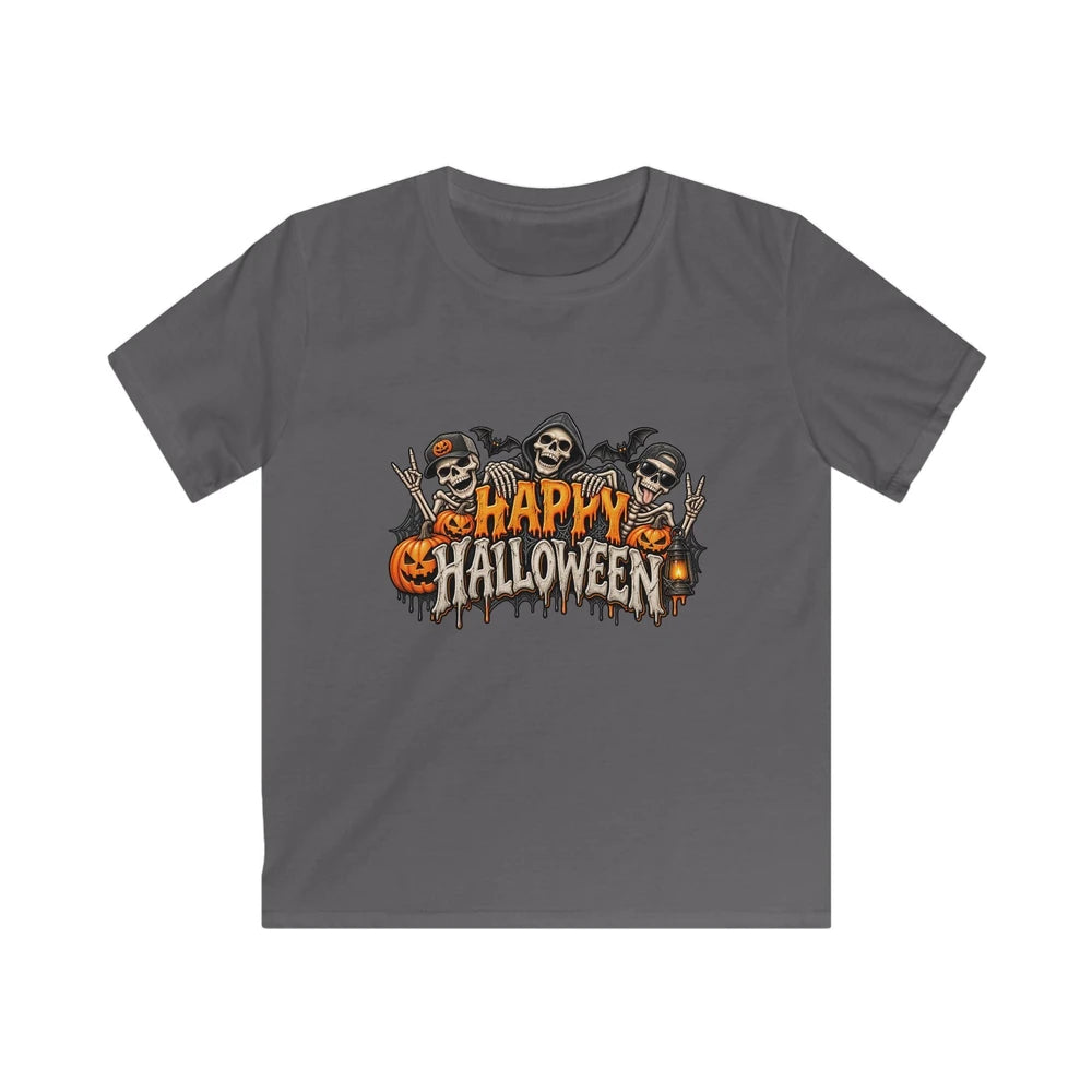Halloween T‑Shirt — "Happy Halloween" Skeletons & Pumpkins Graphic