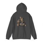 Dead Inside But Caffeinated Hoodie — Skeletal Middle Finger Graphic Pullover