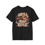 Grill Nap Repeat T-Shirt — BBQ Grillmaster Graphic Tee