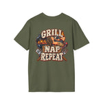 Grill Nap Repeat T-Shirt — BBQ Grillmaster Graphic Tee