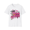 Spooky Season Pink Gothic Tee — Skeleton Hand Pumpkin Drink Halloween T-Shirt