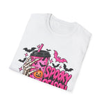 Spooky Season Pink Gothic Tee — Skeleton Hand Pumpkin Drink Halloween T-Shirt