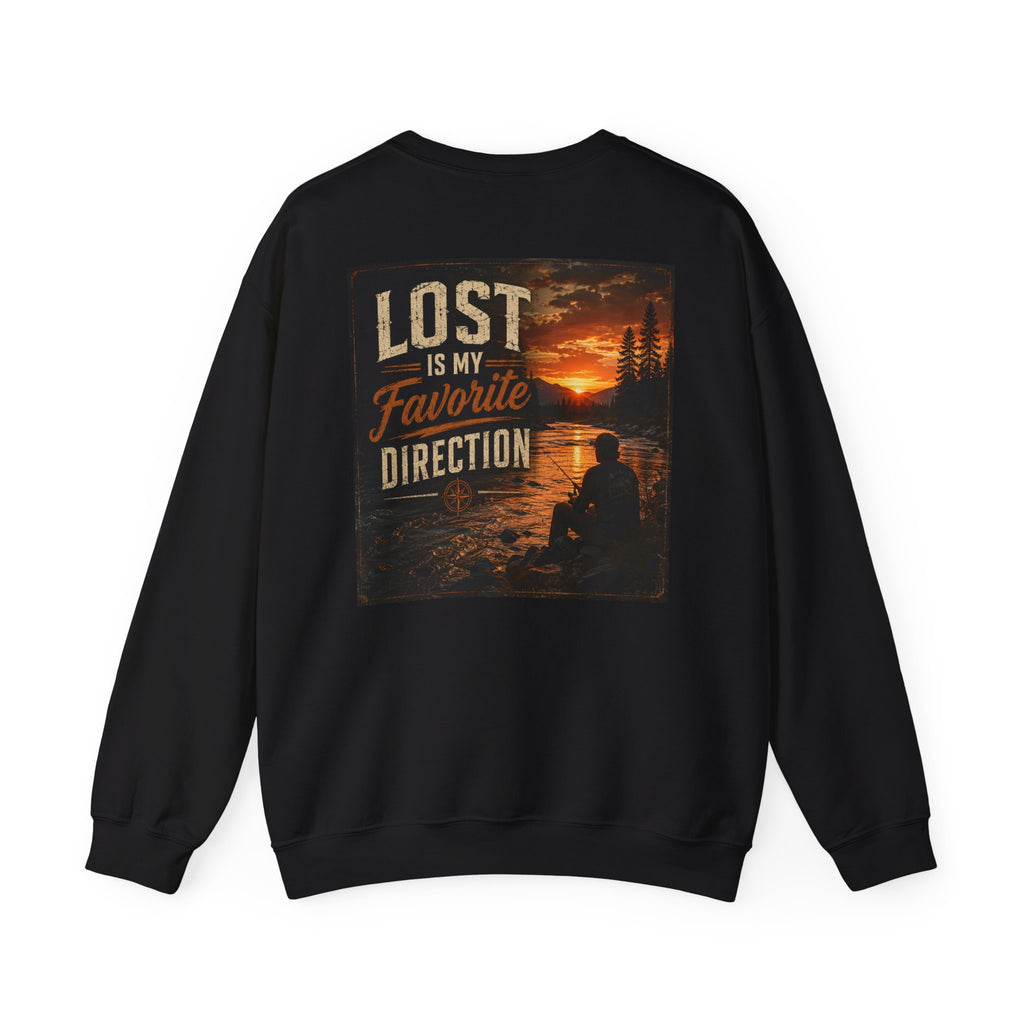 Lost Is My Favorite Direction Crewneck Sweatshirt — Sunset Fishing Graphic