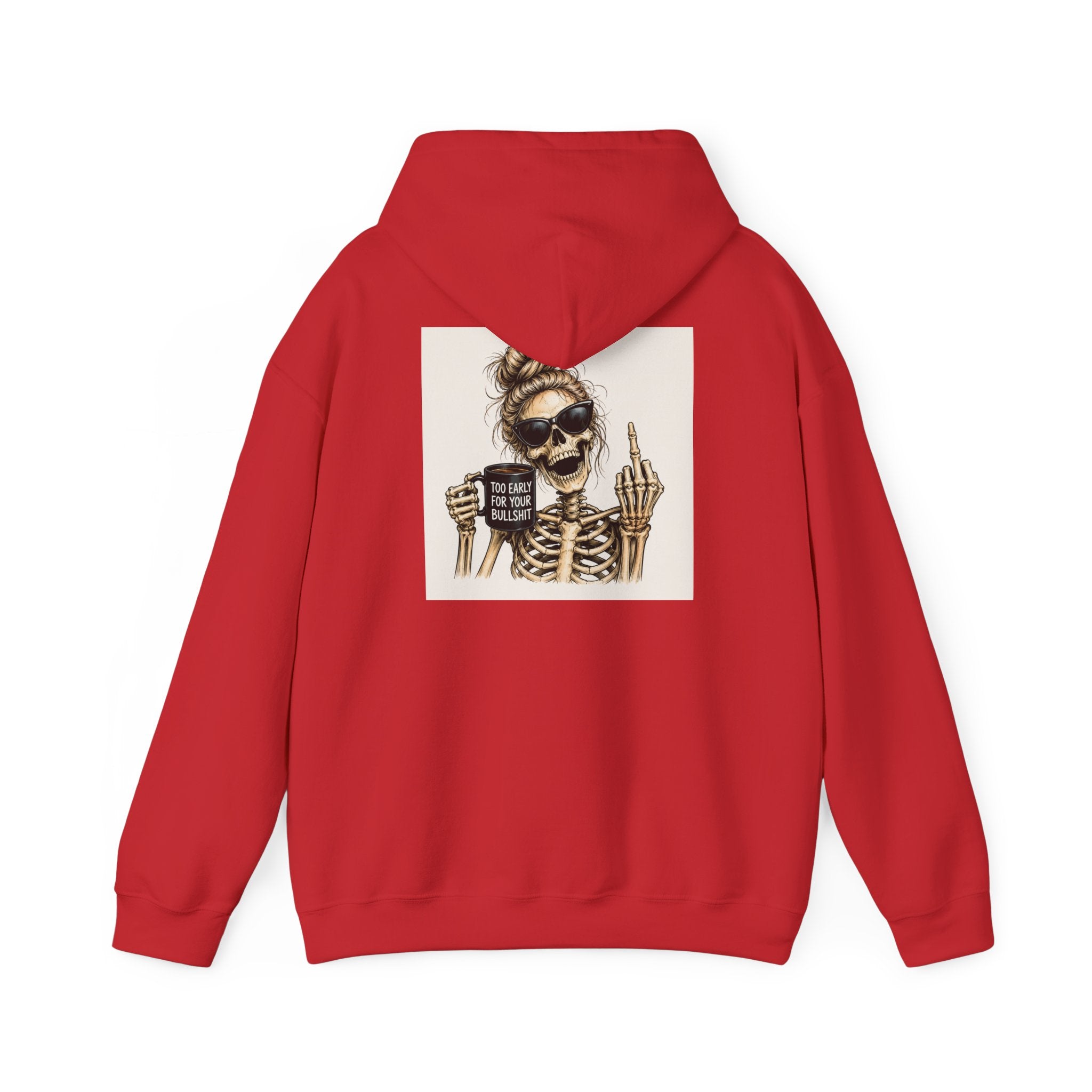 Skull Mom Hoodie — "Sips Coffee & Flips Off" Skeleton Graphic Pullover