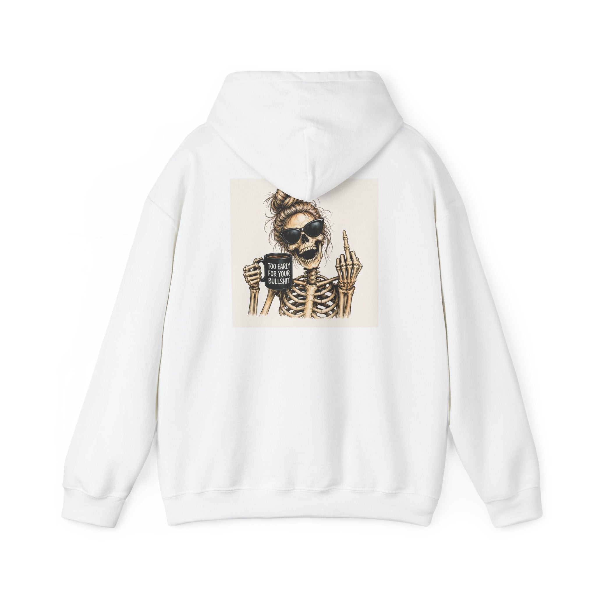 Skull Mom Hoodie — "Sips Coffee & Flips Off" Skeleton Graphic Pullover