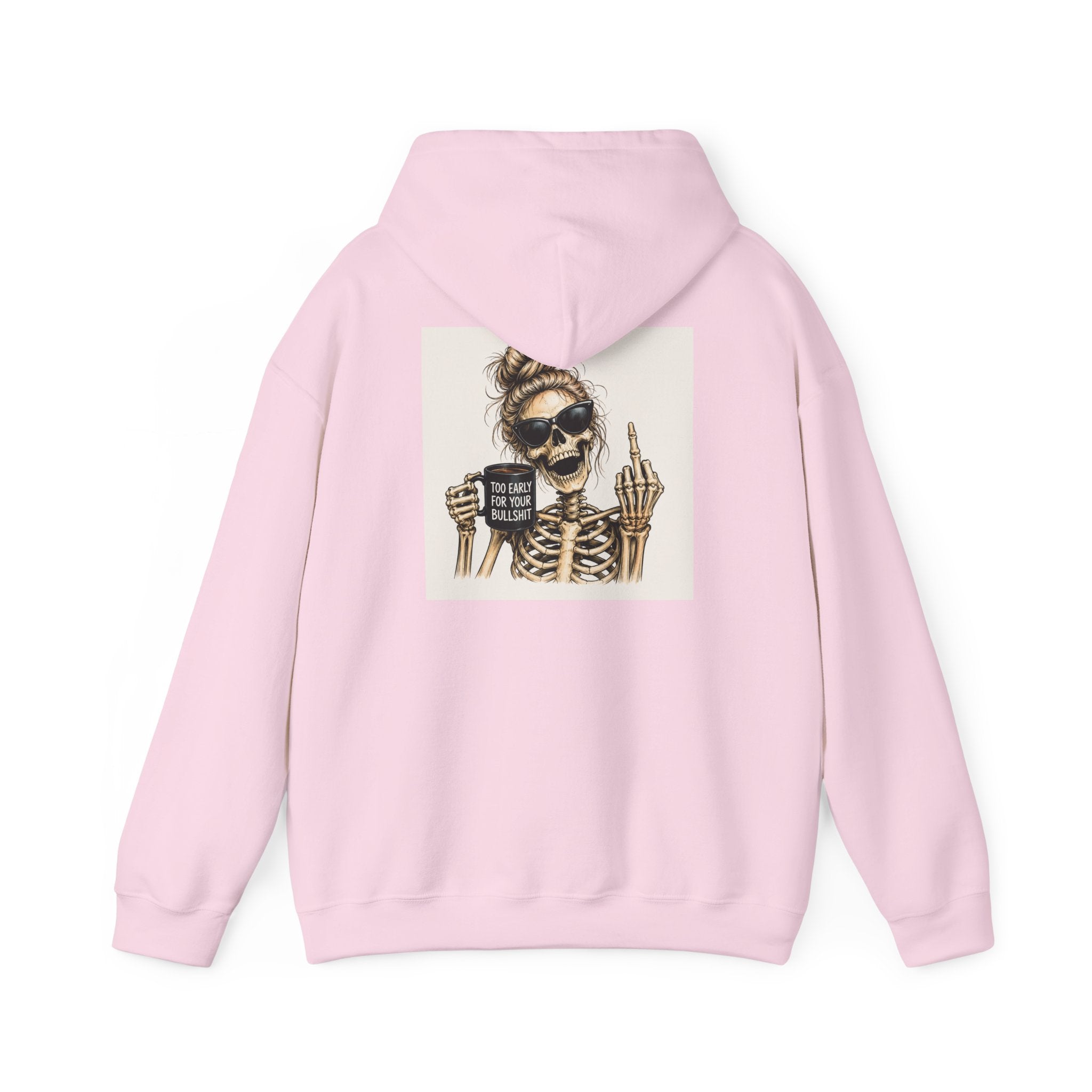 Skull Mom Hoodie — "Sips Coffee & Flips Off" Skeleton Graphic Pullover