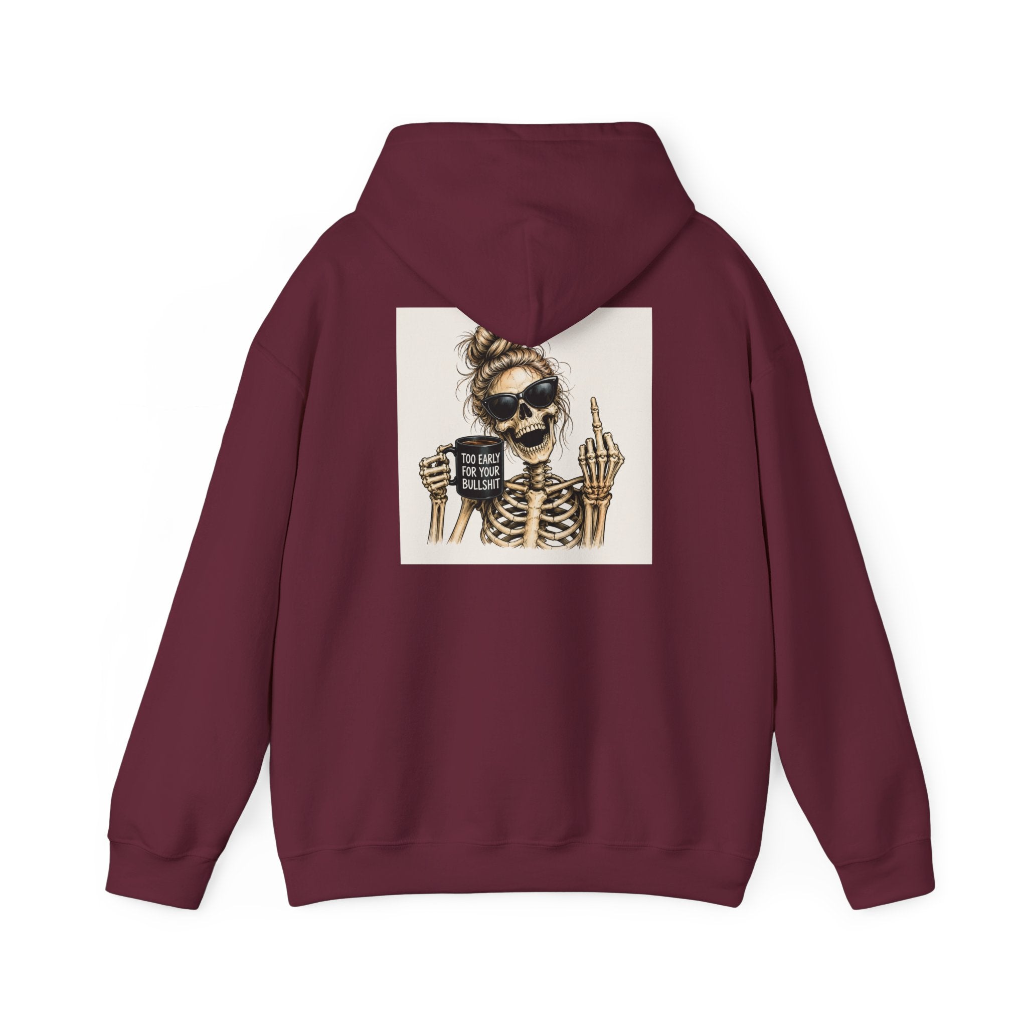 Skull Mom Hoodie — "Sips Coffee & Flips Off" Skeleton Graphic Pullover