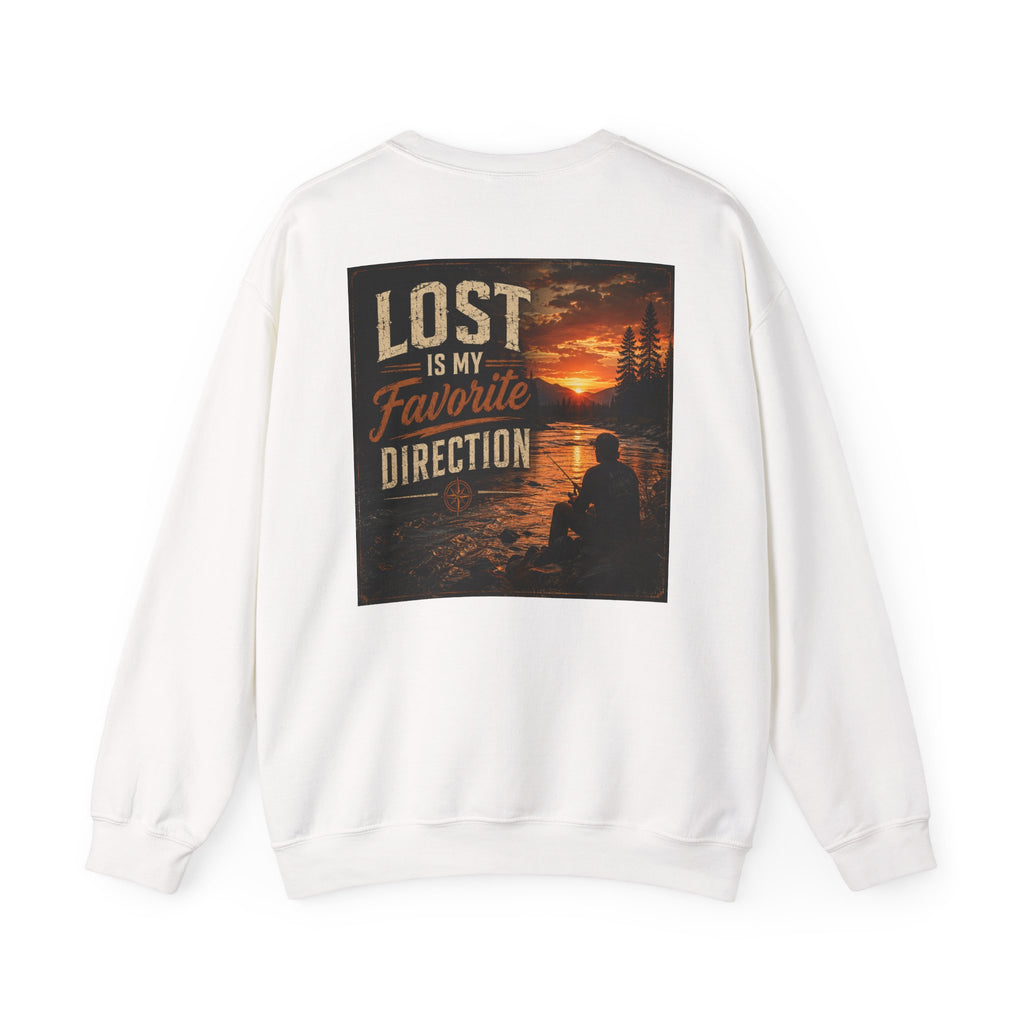 Lost Is My Favorite Direction Crewneck Sweatshirt — Sunset Fishing Graphic