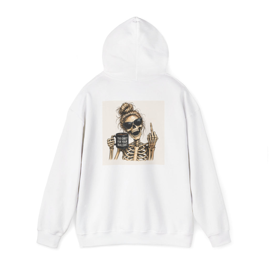 Skull Mom Hoodie — "Sips Coffee & Flips Off" Skeleton Graphic Pullover