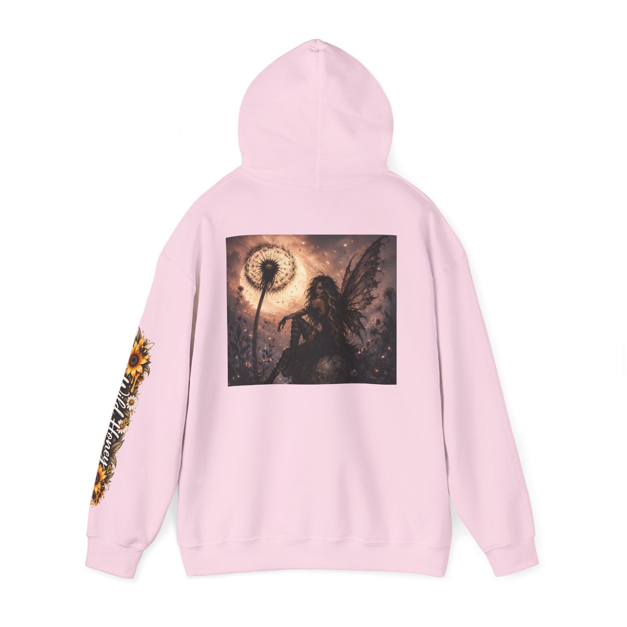 Fairy Dandelion Hoodie — Mystical Sunflower Sleeve Graphic Pullover