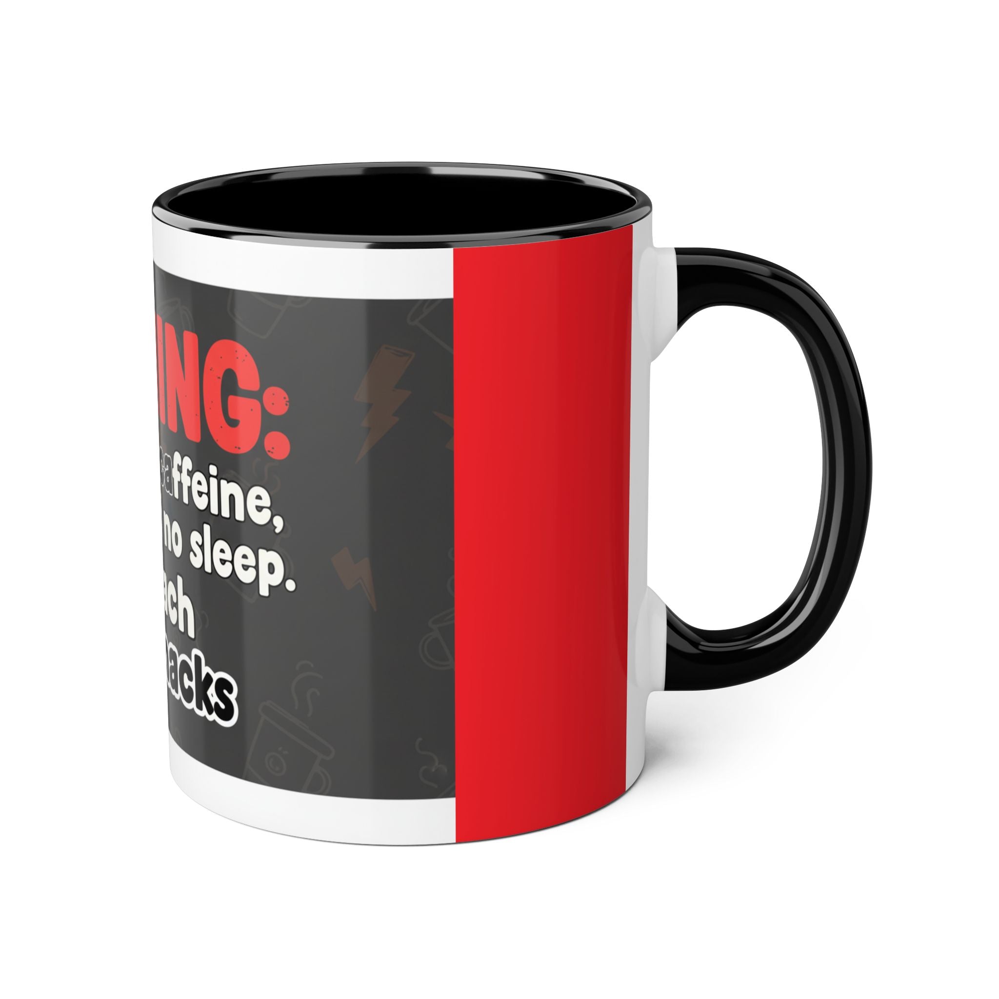 Warning: Running on Caffeine, Sarcasm & No Sleep Accent Mug – Approach With Snacks, 11oz