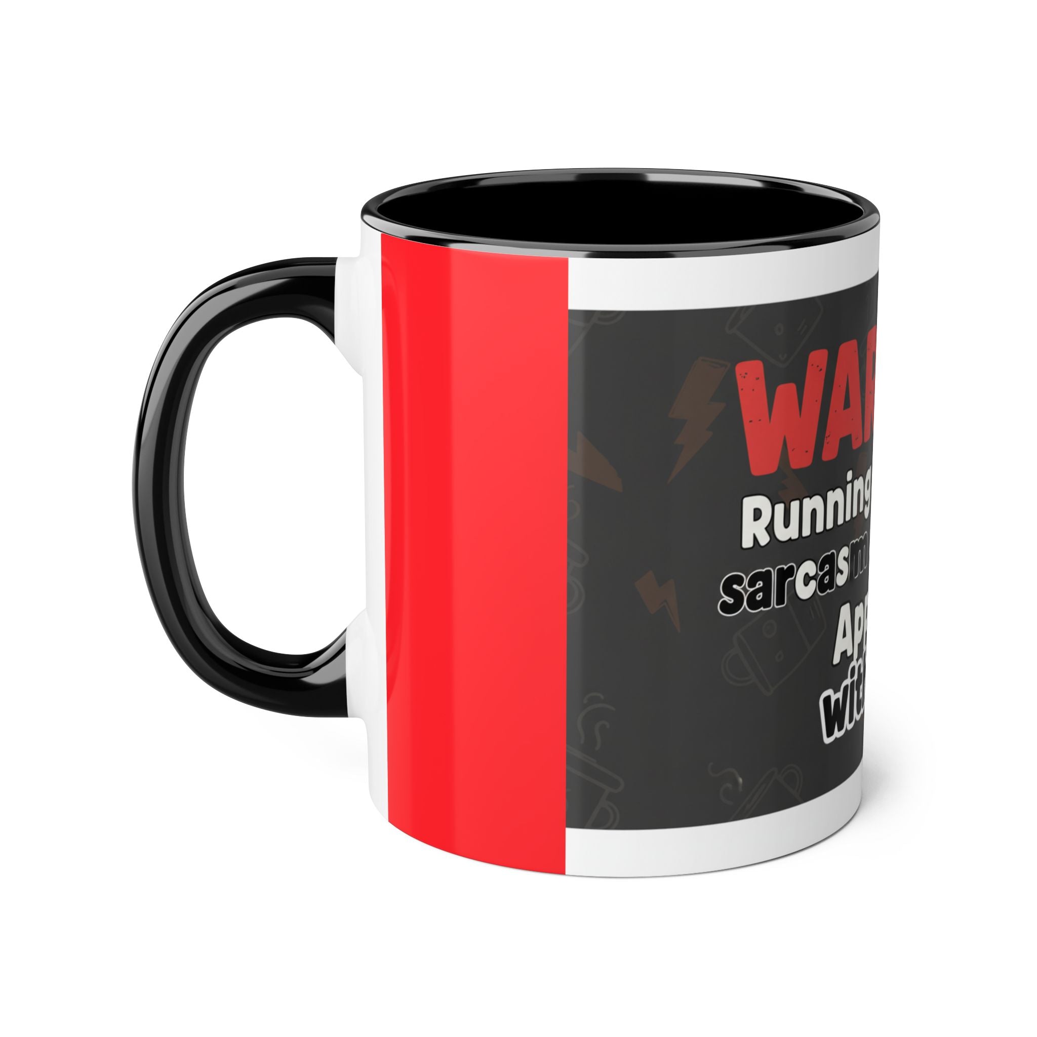 Warning: Running on Caffeine, Sarcasm & No Sleep Accent Mug – Approach With Snacks, 11oz