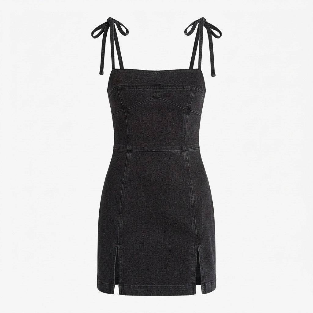 Full Size Tie-Strap Denim Mini Dress Plus Size