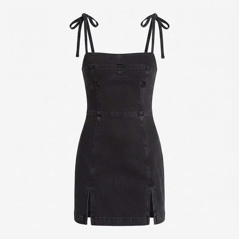 Full Size Tie-Strap Denim Mini Dress Plus Size