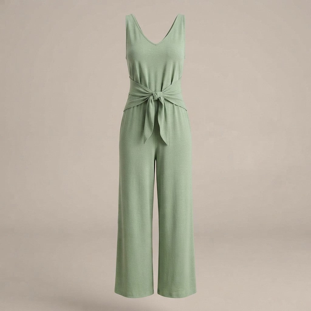 Sleeveless Wide-Leg Tie-Waist Jumpsuit