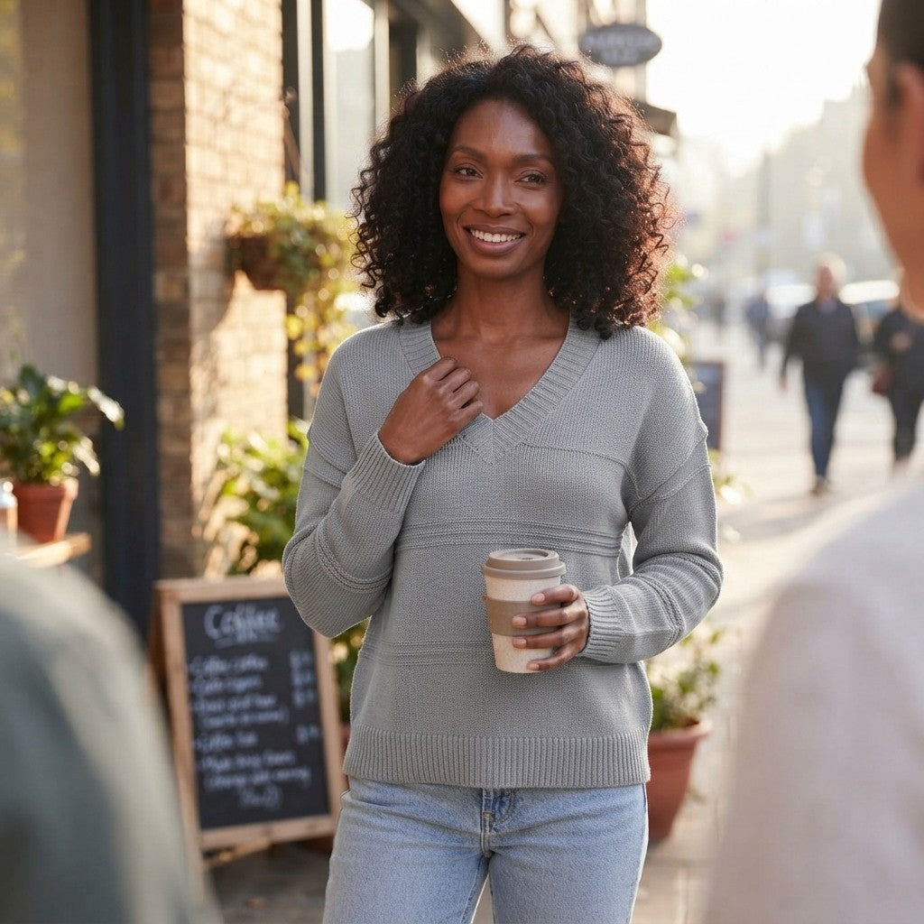 V-Neck Dropped Shoulder Sweater