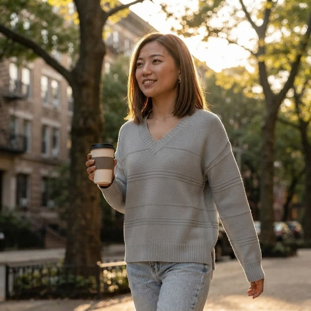 V-Neck Dropped Shoulder Sweater