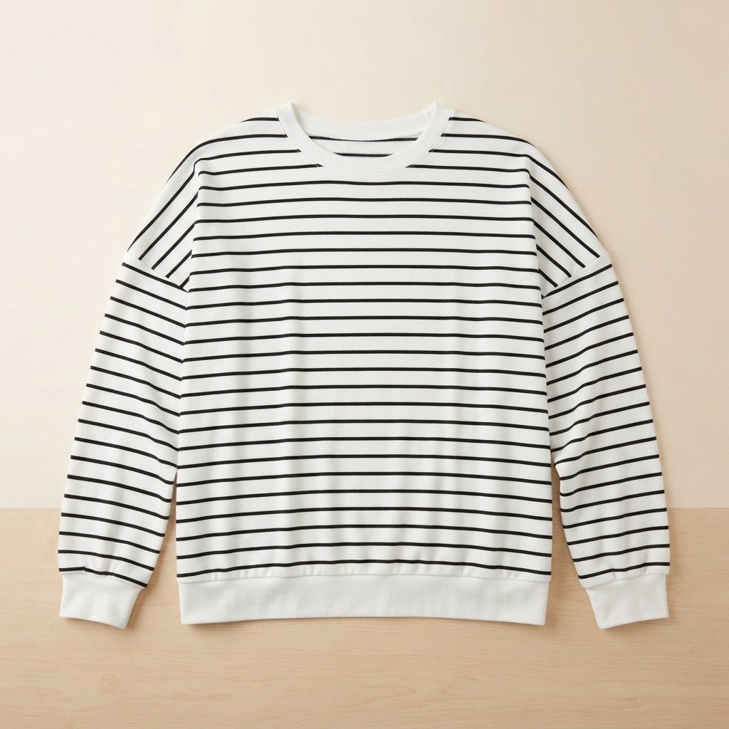 Lovelet Striped Round Neck Long Sleeve Sweatshirt