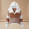 Double Take Full Size Openwork Contrast Long Sleeve Hooded Sweater