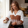 Double Take Full Size Openwork Contrast Long Sleeve Hooded Sweater