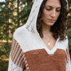 Double Take Full Size Openwork Contrast Long Sleeve Hooded Sweater