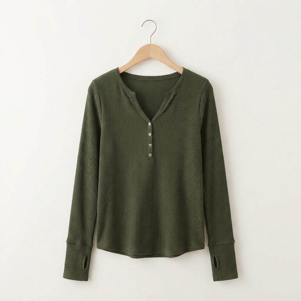Double Take Full Size Notched Thumbhole Long Sleeve T-Shirt
