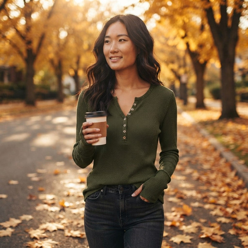 Double Take Full Size Notched Thumbhole Long Sleeve T-Shirt