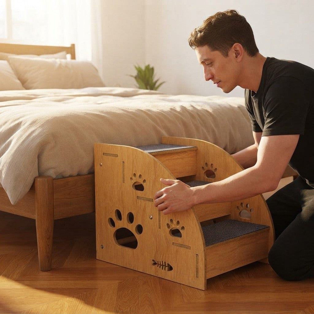 Wooden Pet Stairs with Paw Prints