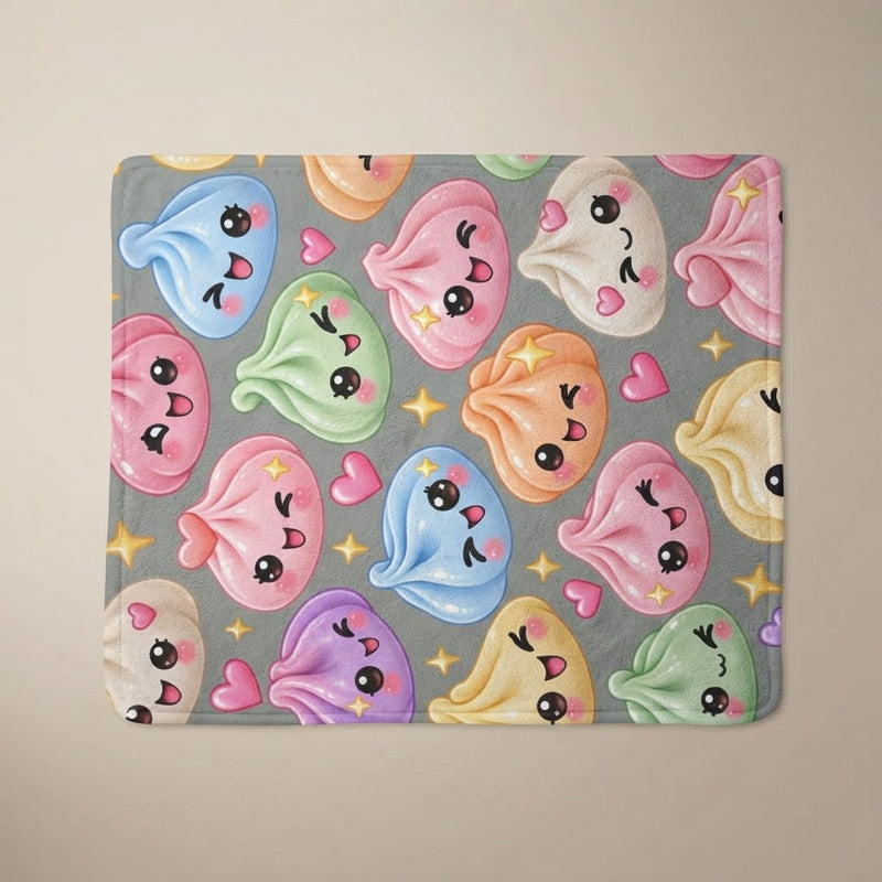 Kawaii Dumpling Sherpa Blanket — Colorful Cute Dim Sum Plush Throw