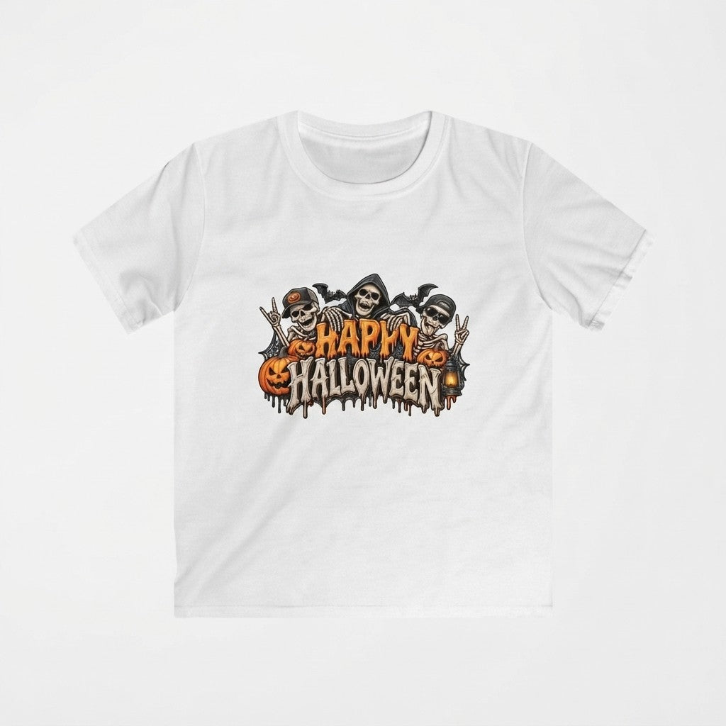 Halloween T‑Shirt — "Happy Halloween" Skeletons & Pumpkins Graphic