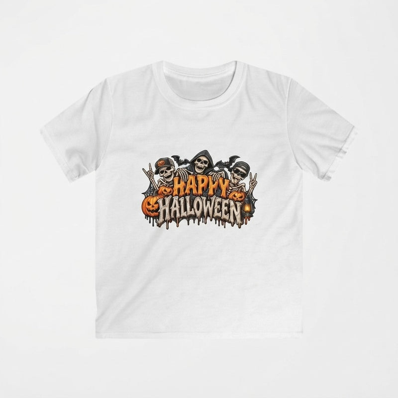 Halloween T‑Shirt — "Happy Halloween" Skeletons & Pumpkins Graphic
