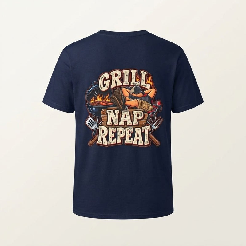 Grill Nap Repeat T-Shirt — BBQ Grillmaster Graphic Tee
